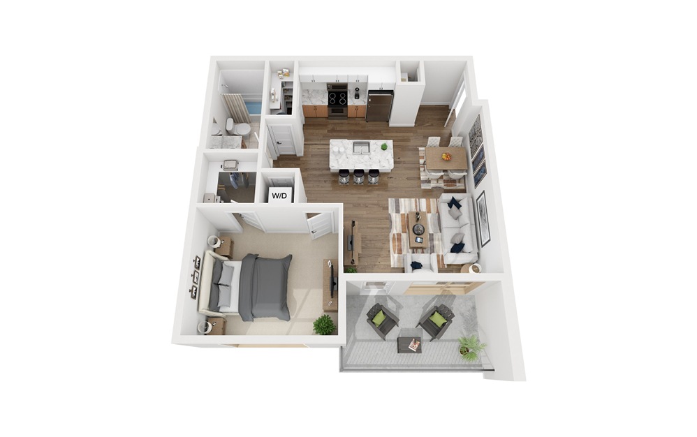 1B - 1 bedroom floorplan layout with 1 bath and 641 square feet.