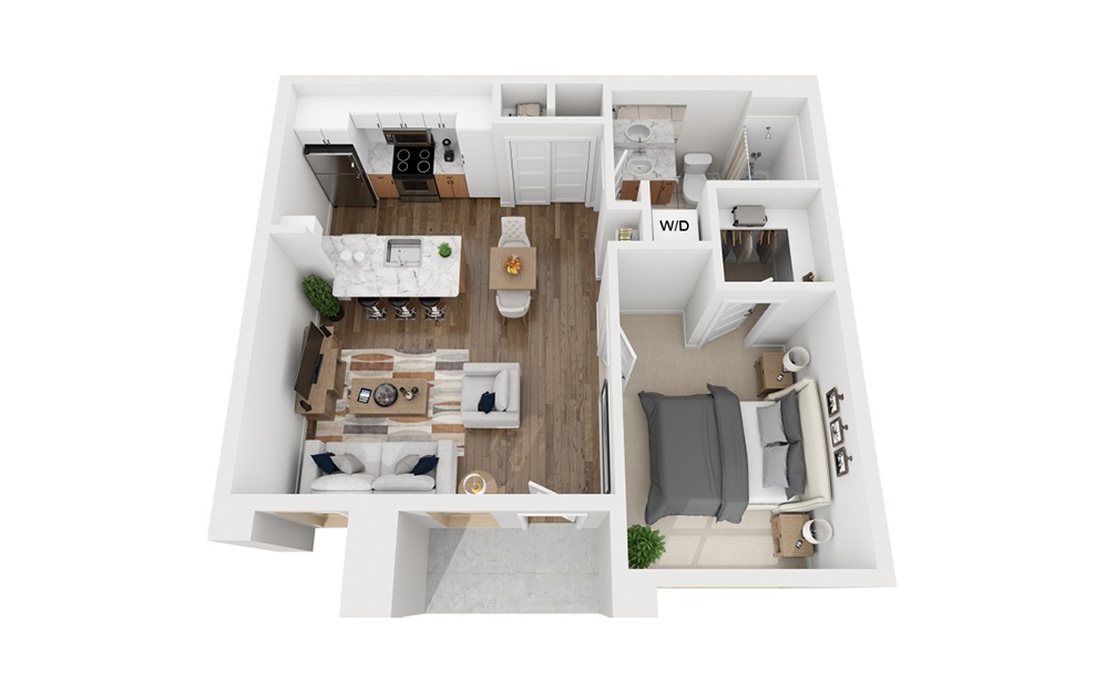 1D - 1 bedroom floorplan layout with 1 bath and 697 square feet.