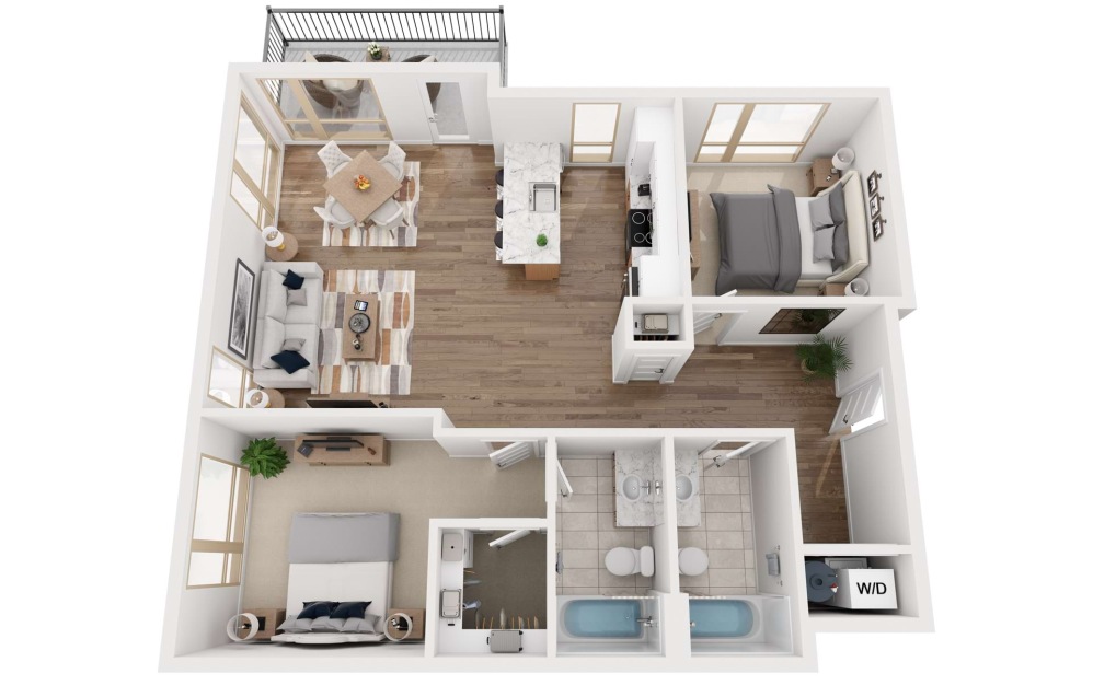 2F - 2 bedroom floorplan layout with 2 bathrooms and 1056 square feet