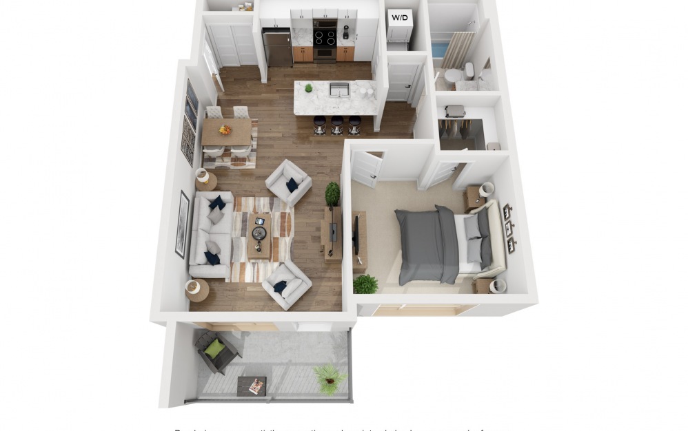 1J - 1 bedroom floorplan layout with 1 bath and 773 square feet.