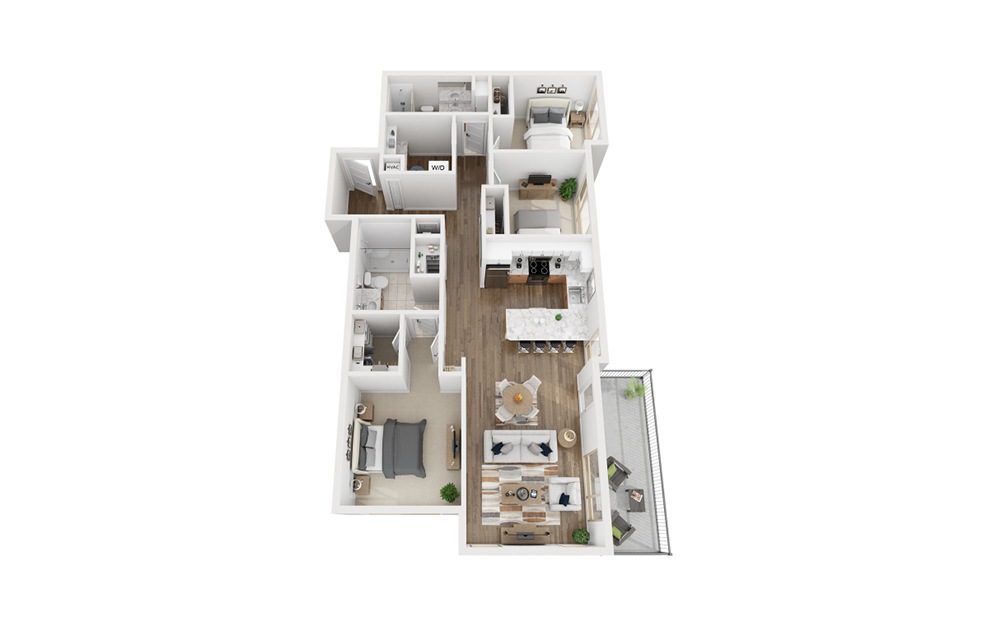 3A - 3 bedroom floorplan layout with 2 baths and 1294 square feet.