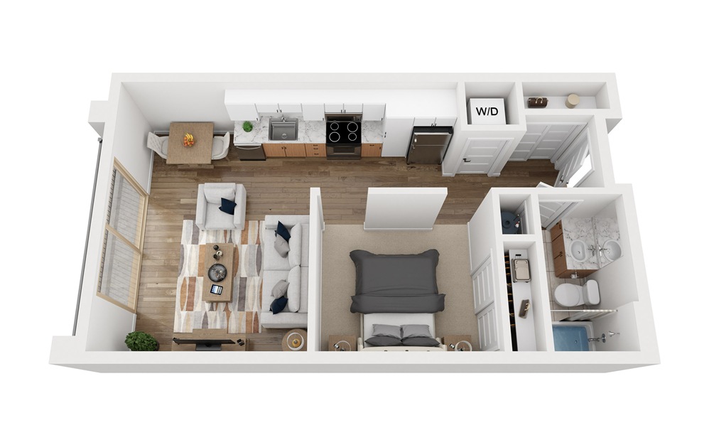 Urban One Bedroom - Studio floorplan layout with 1 bath and 591 square feet.