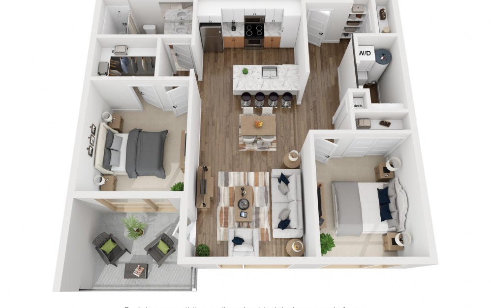 2A - 2 bedroom floorplan layout with 1 bath and 951 square feet.