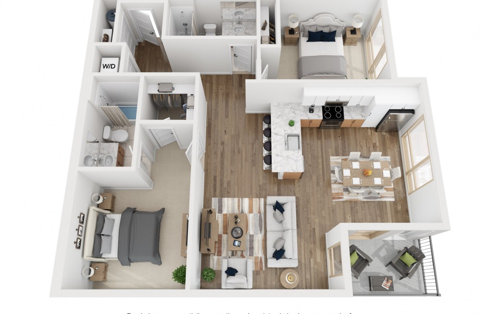 2J - 2 bedroom floorplan layout with 2 baths and 1094 square feet.